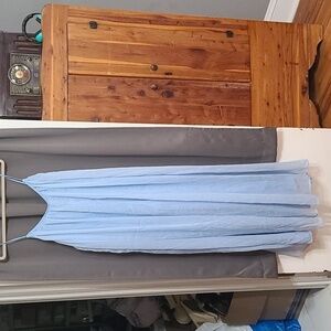 NWT Hers&Mine Romper Pants Blue Gauzy Wide Leg Pockets Zip Romantic Beachy Sz M